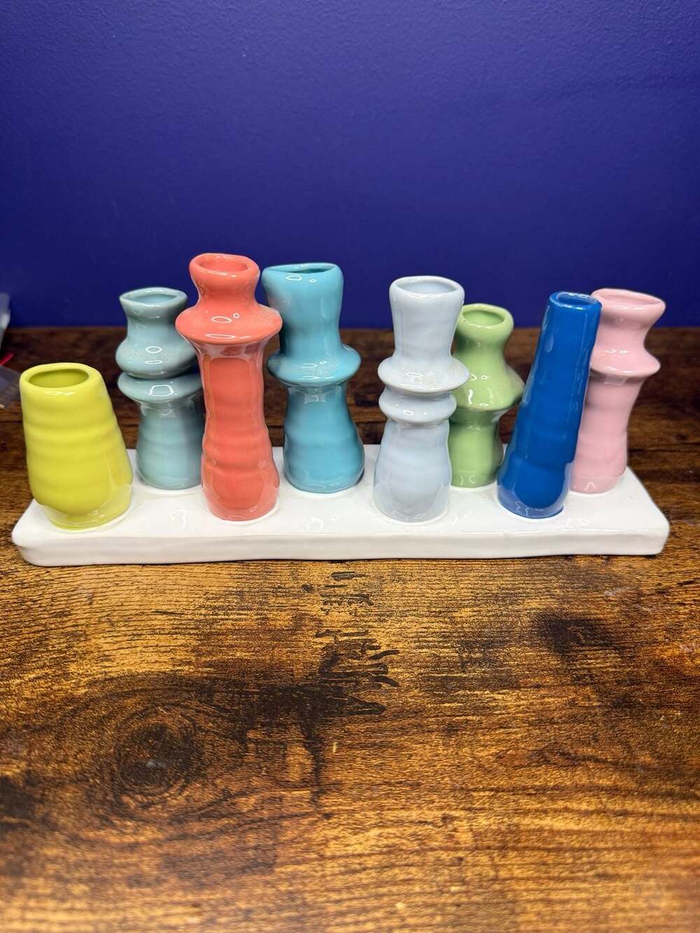 Ceramic Multi Bud Vase Set 8 Sections Colorful Floral Display
